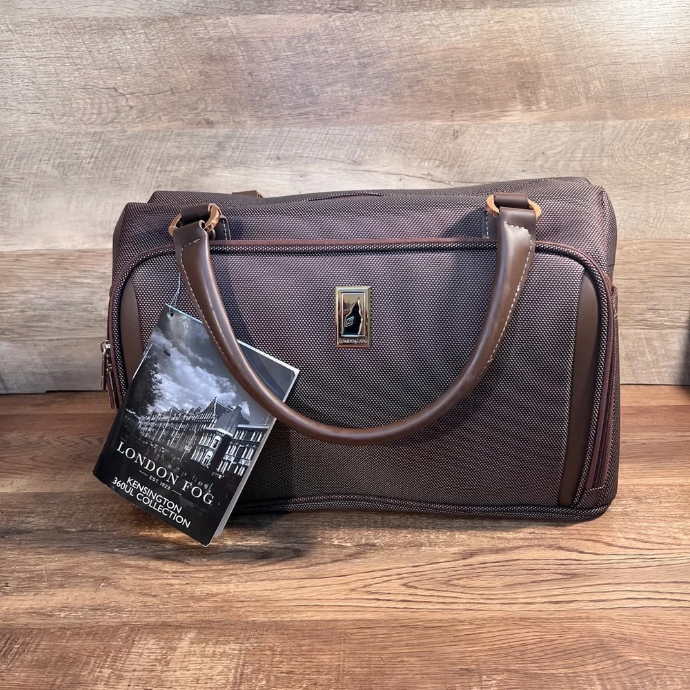 London Fog Kensington 360 17” Deluxe Cabin Bag NWT Brown Carry On Weekender Tote - Picture 4 of 16